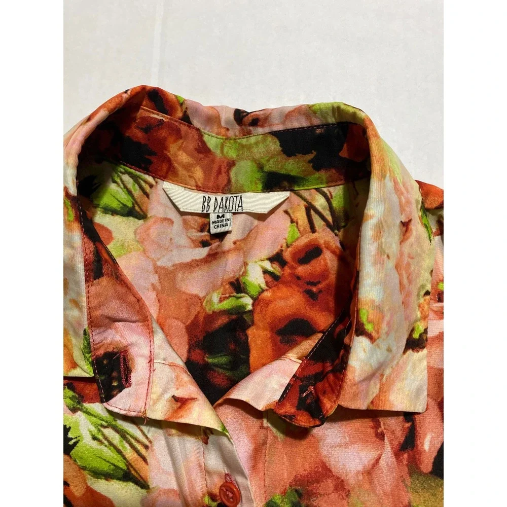 BB Dakota Floral Poppy Print Sleeveless Split Back Blouse Red Orange Colored M - Picture 2 of 7